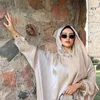 Roupas étnicas Mulheres Kaftans Abaya Dress com cachecol de hijab Kaftan de manga comprida