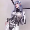Goth dunkle 3D -gedruckte Cosplay -Bodycon -Overall Y2K Techwear Langarm Gothic Punk Playsuits Anime Women Mock Neck Zip Bodysuit 240417