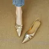 Dress Shoes Krazing Pot Cow Skin Pointed Toe Women Summer Slip On Street Wear Art Design Low Heels Slingback Gold Color Young Lady