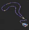 Colliers pendants Rose Christ Jésus Paternosters catholiques Collier Rosaire Long Blue Glass Prie Perles Chaîne religieuse Communon J4741904