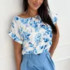 Summer Fashion Flower Print TShirts O Neck Short Sleeve Loose T Shirts For Women Tee 240403