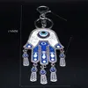 Keychains Lanyards Fatima Hamsa Handblauwe ogen hanger Keychain Evil Turkije Eye Talisman Keyring Holder Sieraden Mano de Fatima KXH737S01 Y240417