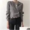 Kvinnor jackor Autumn Winter Knit Coat Long Sleeve Solid Vintage O Neck Sweater Jacket Women Korean Chic Casual Loose Tops Slim Drop D DHBTD