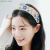 Headbands New Retro fashion Bohemian Style Embroidery Headband Ethnic Wide-brimmed Hair Hoop Leaf Flower Pattern Hair Accessories Headwear Y240417