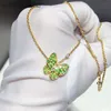 Luxe topklasse Vancelfe merkontwerper ketting vol diamant vlinder ketting dames 18k rose goud roze diamant diamant groene hoogwaardige juwelen cadeau