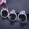 Trouwringen pera prachtige roze rode cz kristal grote ovale ronde vorm vrouwen verlovingsbanden handvinger sieraden accessoires r082