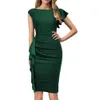 Womens Ruffled Sleeves Cocktail Party Pencil Dress Ol Temperament Sheath