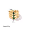 Three Layer Green Turquoise Stainless Steel Open Ring for Women Exquisite and Fashionable Plated 18k Gold Non Fading Jewelry