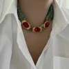 Choker mässing vintage naturlig grön jade pärlkedja halsband kvinnor smycken punk designer runway klänning boho japan koreansk