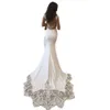 Dresses Wedding Deep Charming Mermaid V-Neck 2022 Cap Sleeve Lace Appliques Backless Formal Satin Bridal Gowns Long Sweep Train Reception Boho Beach Bride Dress