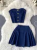 SINGREINY Summer Fashion Denim Two Pieces Suits Strapless Sexy Top Short A Line Skirt Streetwear sweet Vintage Beach Sets 240411