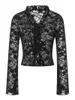 Women's Blouses Wsevypo Flare Long Sleeve Tie Front Sheer Cropped Cardigans Spring Summer Chic Lace Floral Crochet Shirts Tops
