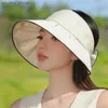 Visor estate Nuovo cappello da sole a prova di UV per donna Versione coreana Cappello a top vuoto gel nero brim brim per coprire il cappello da sole con guscio del viso y240417