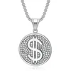 Pendant Necklaces Hip Hop Rhinestones Bling Iced Out Gold Color 316L Stainless Steel Dollar Sign Round Necklace For Men Rapper Jewerly