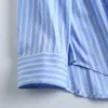 Camicette da donna Donne 2024 Fashion Summer Blue Double Stripe Stampa a maniche lunghe Shirt Shirt Vintage Casual Chic Shirts Blusas tops