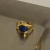 Ringos de cluster 925 Silver Gold Color Lapis Lazuli Stone Ring For Women Girl Presens Personalidade Ajusta Inserir Jóias Jóias Por atacado