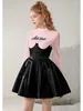 Casual klänningar 2024 Spring Organza Lantern Sleeve Contrast Color Puffy Dress Female Cool Sweet Girl Ball Gown Women Clothing