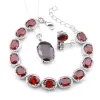 Set 3 pezzi Orecchini a perno di pendenti Bracciale Set di Natale Girt Decorativo Ovale Decorativo Red Garnet Gems 925 Silver Collane Impegno per matrimoni