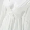 Robes décontractées 2024 Automne blanc pour femmes Deep V Neck Neck Long Manche à volants Ruffled une robe de ligne plus taille Boho Holiday Robe