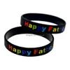 Jelly 1pc عيد الأب السعيد Sile Rubber Fashion Wristband Rainbow Color Letter Logo for Family Party Gift Drop Droply Bracel Dhy1a