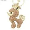 Keychains Lanyards Dalaful Exquisite Crown Poodle Dog Crystal Key Ring Chains Holder Bag Buckle Pendant For Car Keyrings KeyChains K308 Y240417