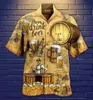 Koszulki męskie Hawaje Y2K koszula 3D Print Beer Krótkie rękawy kubańskie plażę Zużycie imprezowe czas zabytkowe styl dla mężczyzn i kobiet 24416