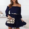 Abiti casual Donne Off Dress Abito Lady Ruffle Trim Abbigliamento da ballo A-Line Elegante Abbigliamento da ballo A-Line per estate