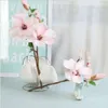 Magnolia Bouquet Vintage Artificial 5Pcs Flower Arrangement For Home Office Wedding Bridal Bedroom Floor Vase Decoration 240308