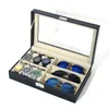 Titta på lådor 6 3 Girds Pu Leather Multifunktionella glasögon Organisator Case Solglasögon Boxglasögon Display Storage för män eller kvinnor