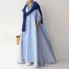Casual jurken Flowy Heme jurk gestreepte print maxi a-line oversized zakken lange mouwen damesmode voor herfst lente dames