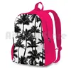 Backpack Black Palm Trees On White Background. Outdoor Hiking Waterproof Camping Travel Pattern Tropical Climate