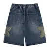 Retro Star Splicing Denim Shorts 2023 Men Summer Harajuku Streetwear Jeans mode décontracté Blue Unisexe 240411
