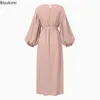 Vêtements ethniques mode musulmane élégante modeste Abaya pour femmes Vintage O-cou à lacets robe de soirée saoudie arabe solide Kaftan Robe décontractée