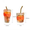 Water Bottles 350/450ml Lead Free Glass Mug With Cup Sleeve And Lid Straw Coffee Mugs Juice Cute Milk Cups Tea Drinkware