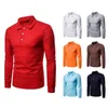 Męskie Polos Spring i jesień stały kolor Lapel T-shirt cienki europejski rozmiar długi rękawoeved koszulka 230524