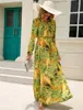 Casual Dresses Women's Floral Printed Dress Beautiful Summer Beach Holiday Travel Elegant Long Sleeve Maxi