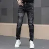 Heren jeans zwart voor mannen mode street hiphop mannelijke punk stijl denim man broek herfst rekrijk slank fit hoogwaardige heren d240417