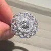 Cluster Rings Big Sparkling Simulation Diamond Cocktail для женщин роскошный цветок 925 серебряный серебряный серебряный подарки женского кольца подарок