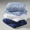 Serviette de luxe coton signature texturée douce 8 pièces ensemble bleu zéro torsion coton - sec et absorbant