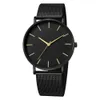 Montre-bracelets Bracelet magnétique Watch Bracelet Ultra Thin Quartz Slim Mesh en acier imperméable Sport noir Relogie Masculino D240417