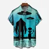 Camisas casuais de camisa de moda masculina Camisa 3D Alien Impressa Hawaiian Manga curta de tamanho solto de roupas soltas Tops Summer para homens