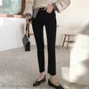 Jeans pour femmes lavé haute taille inclination de poche solide femme d'été zipper la longueur pantalon denim streetwear jambe droite 2024