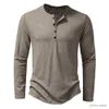 T-shirts masculins Button en coton Henley Couche de cou Henley à manches longues Bouton décontracté Couleur solide Fashion T-shirts