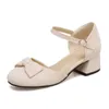 Dress Shoes 2024 Spring Women High Heels Mary Jane Pumps Party Wedding White Pink Beige Ankle Strap Buckle Flock Bow Princess Lolita