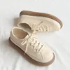 Casual Shoes Spring Summer Soft Leather Women's Flat Comfort Non Slip Japanese Retro Lefu Student Thick Sole Sneaker Beige Black