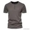 Herren T-Shirts Solid Color Casual T-Shirts Männer O-Neck-Knopf 100% Baumwollmenschen T-Shirt 2021 Neue Sommerqualität klassische Top-T-Shirts Männer Männer