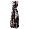 Women's Summer Runway Dresses Designer Floral Print Sleeveless Midi Dress O Neck Vintage Casual Aline Vestidos Party Holiday Robe Femmes Black