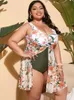 Plus Size Swimsuit Skirt Women 2023 Print Bikini OnePiece Swimwear Summer Beach Bathing Suit Conservative Swimdress 4XL Tankini 240411