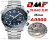 OMF V3 A9900 Automatisk kronograf Mens Watch Blue Polished Bezel Rostfritt stålarmband 21530465103001 Black Balance Whee4422135