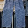 Jean pour femmes Fashion Plaid Drilling Denim Pantums 2024 Spring Summer Thin High Wistr Loose Dropping Mop Ligne Pantalon Femme